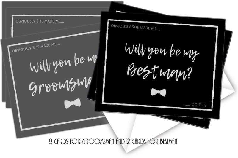 Elcer Will You Be My Groomsman? Will You Be My Best Man? Proposal Cards with Envelopes 10 pack | Groomsmen, Wedding Party Proposal Black and Dark Grey Vintage Rustic Premium Card stock - Image 2